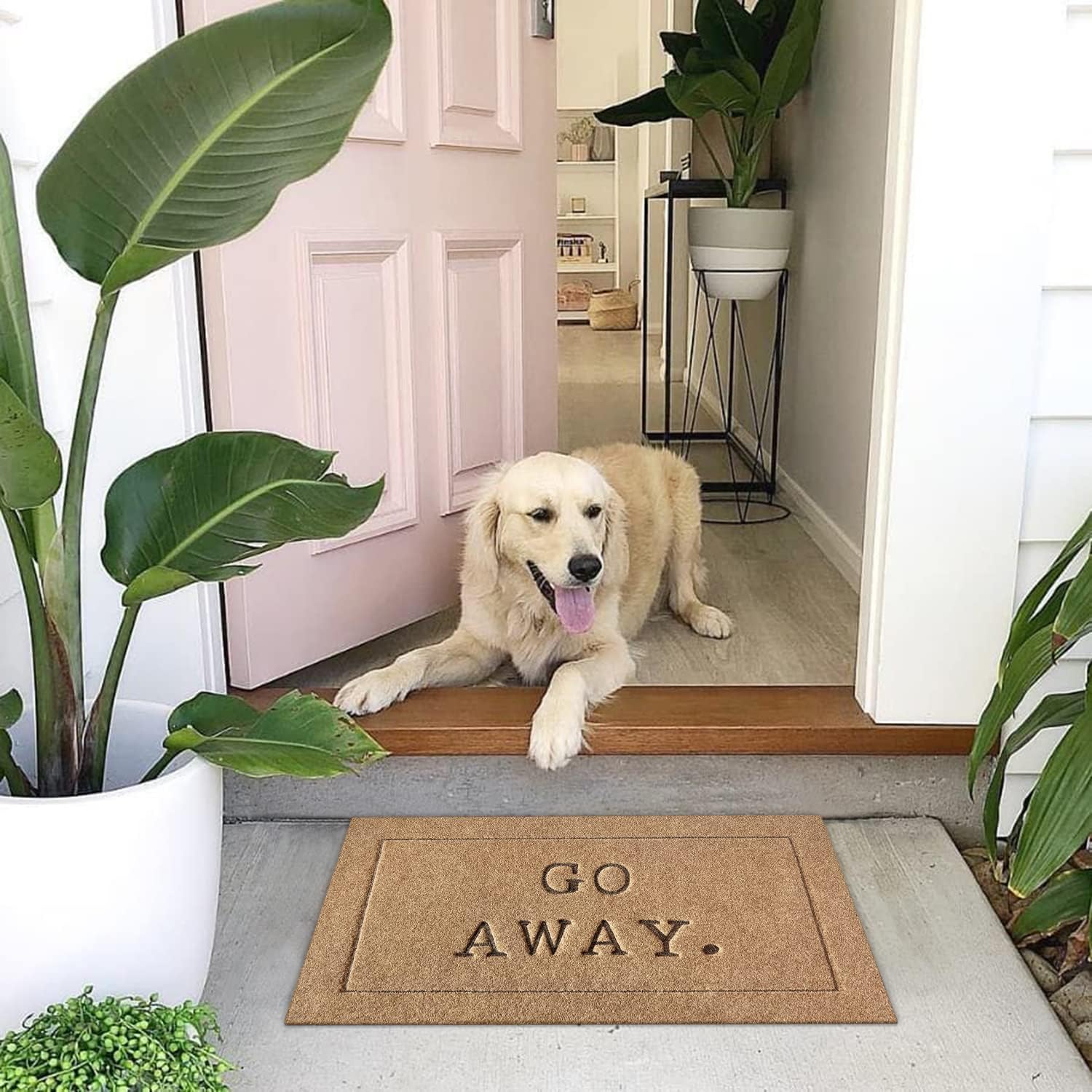Go Away Doormat, Funny Front Door Welcome Mat for Porch, Durable Non Slip Rubber