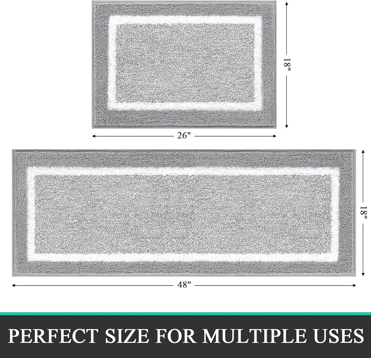 2 Piece, Non Slip Bathroom, Absorbent Bath Rugs