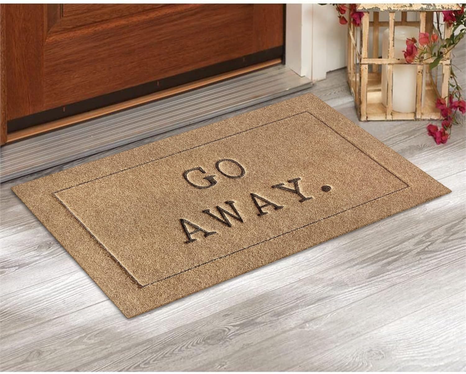 Go Away Doormat, Funny Front Door Welcome Mat for Porch, Durable Non Slip Rubber