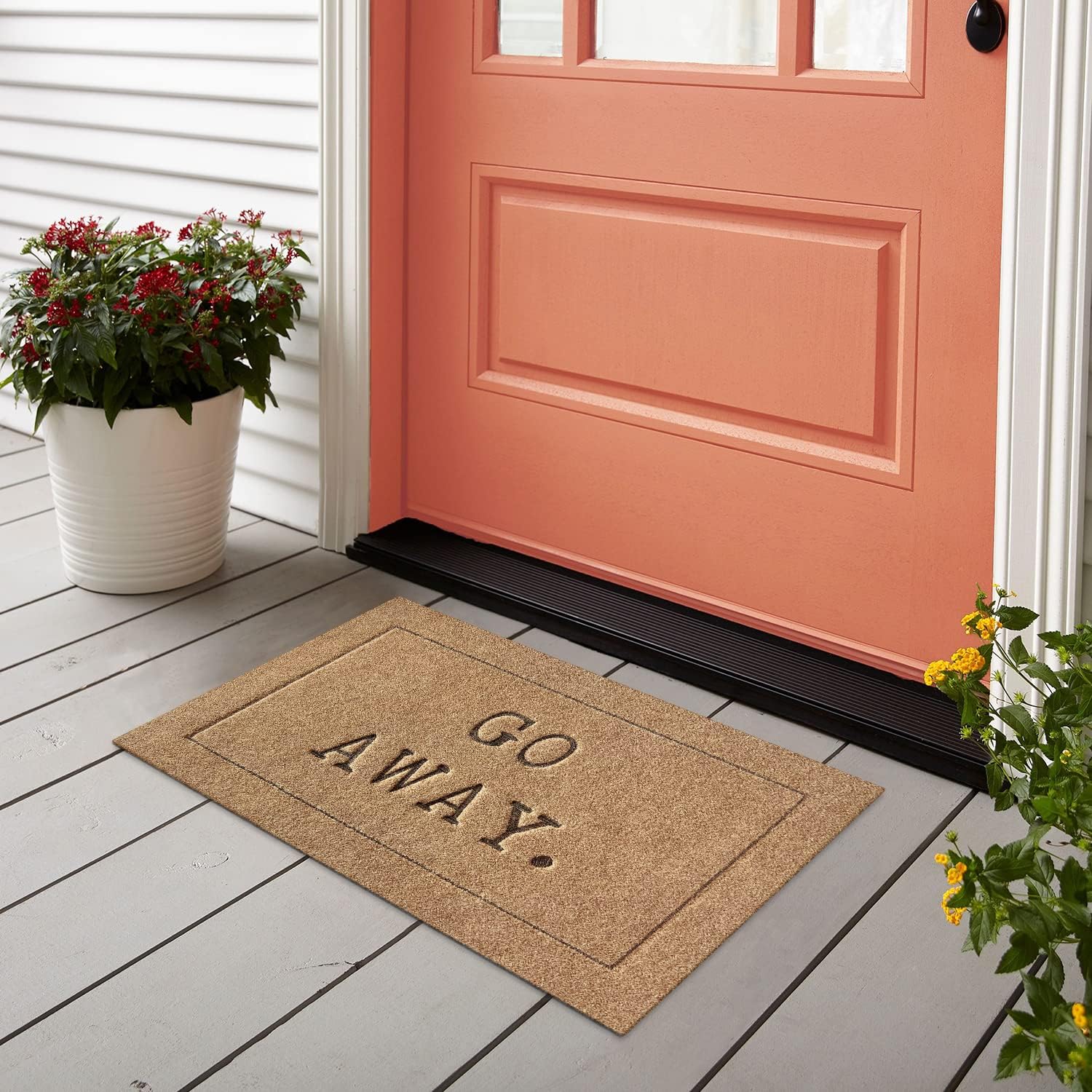 Go Away Doormat, Funny Front Door Welcome Mat for Porch, Durable Non Slip Rubber