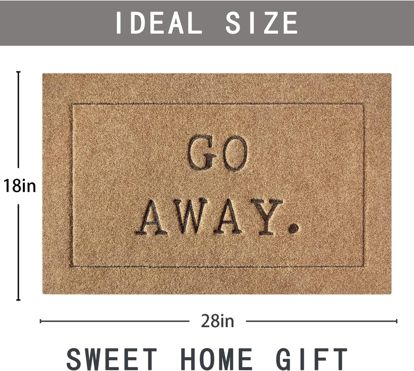 Go Away Doormat, Funny Front Door Welcome Mat for Porch, Durable Non Slip Rubber