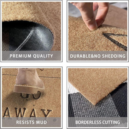 Go Away Doormat, Funny Front Door Welcome Mat for Porch, Durable Non Slip Rubber