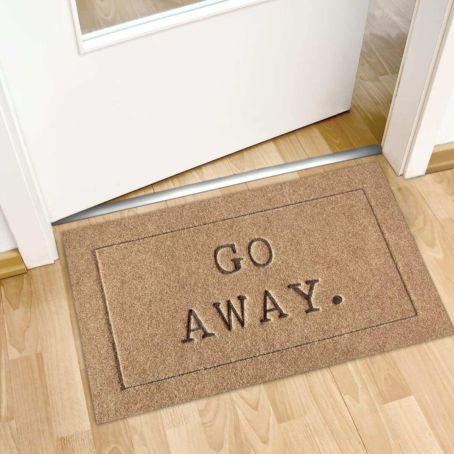 Go Away Doormat, Funny Front Door Welcome Mat for Porch, Durable Non Slip Rubber