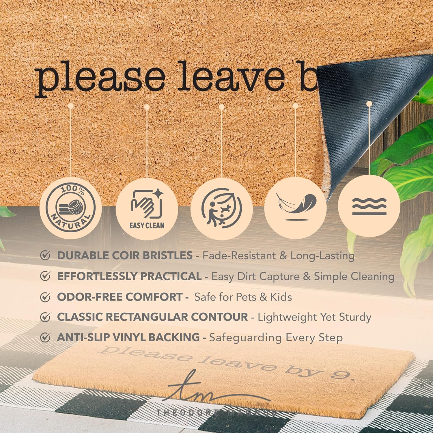 Please Leave By pm Natural Coir Doormat with Non-Slip Backing 